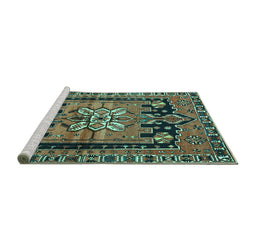 Sideview of Machine Washable Persian Turquoise Traditional Area Rugs, wshtr4206turq