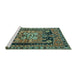 Sideview of Machine Washable Persian Turquoise Traditional Area Rugs, wshtr4206turq