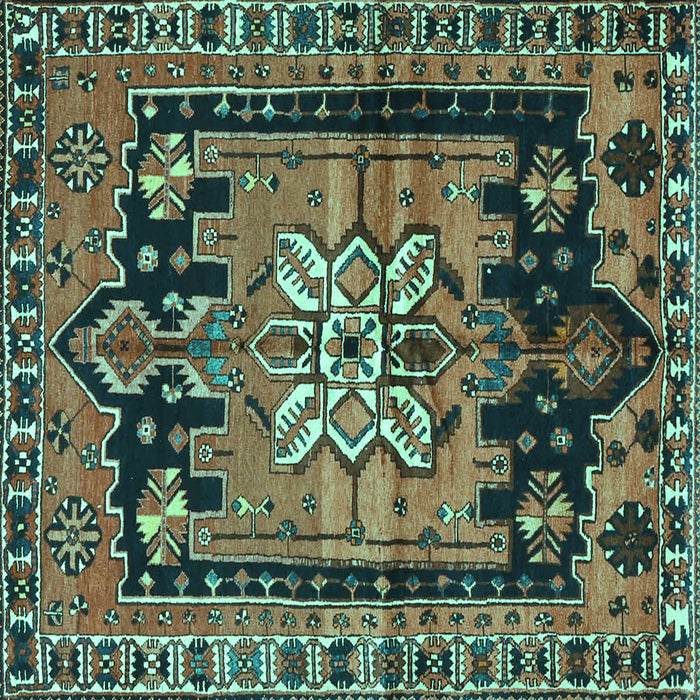 Square Machine Washable Persian Turquoise Traditional Area Rugs, wshtr4206turq