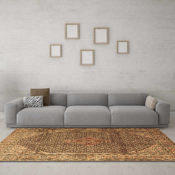 Machine Washable Medallion Brown Traditional Rug in a Living Room,, wshtr4207brn