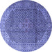 Round Machine Washable Medallion Blue Traditional Rug, wshtr4207blu