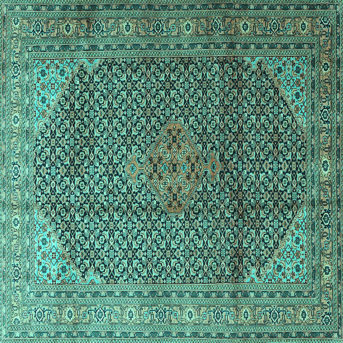 Square Medallion Turquoise Traditional Rug, tr4207turq