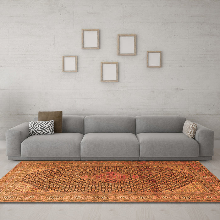 Machine Washable Medallion Orange Traditional Area Rugs in a Living Room, wshtr4207org