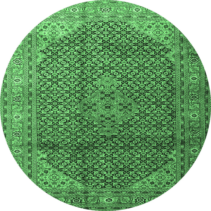 Round Medallion Emerald Green Traditional Rug, tr4207emgrn