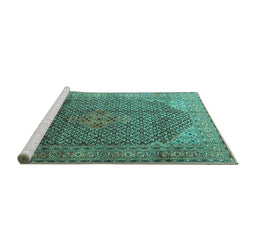 Sideview of Machine Washable Medallion Turquoise Traditional Area Rugs, wshtr4207turq