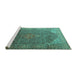 Sideview of Machine Washable Medallion Turquoise Traditional Area Rugs, wshtr4207turq