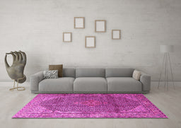 Machine Washable Medallion Pink Traditional Rug in a Living Room, wshtr4207pnk