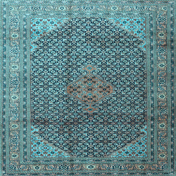 Square Machine Washable Medallion Light Blue Traditional Rug, wshtr4207lblu