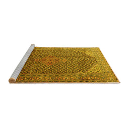 Sideview of Machine Washable Medallion Yellow Traditional Rug, wshtr4207yw