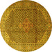 Round Medallion Yellow Traditional Rug, tr4207yw