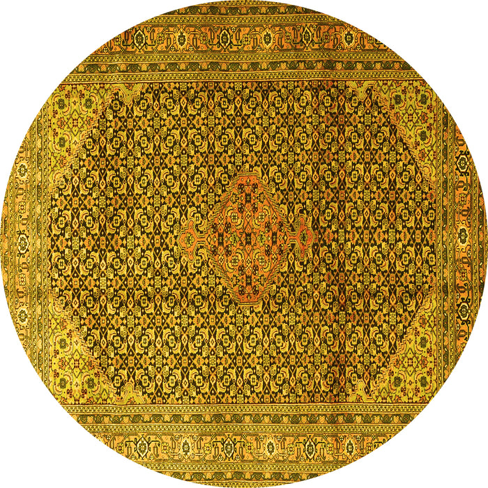 Round Machine Washable Medallion Yellow Traditional Rug, wshtr4207yw