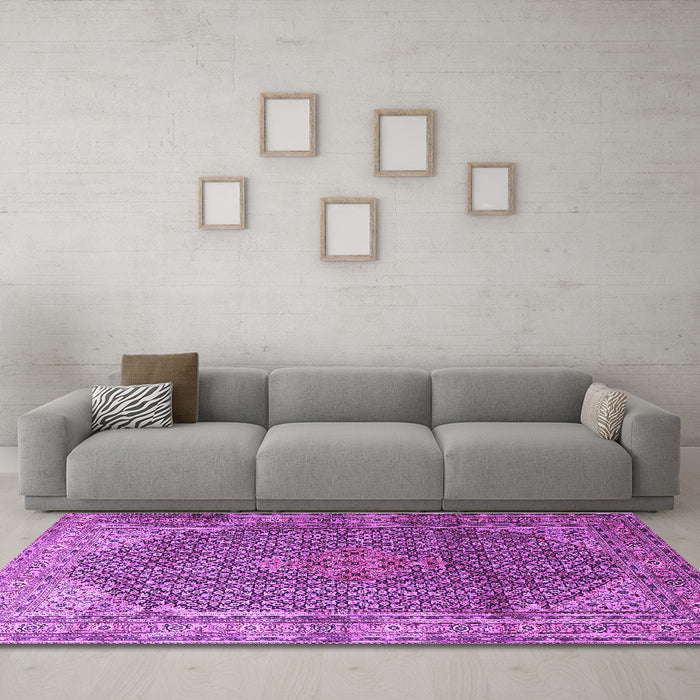 Machine Washable Medallion Purple Traditional Area Rugs in a Living Room, wshtr4207pur