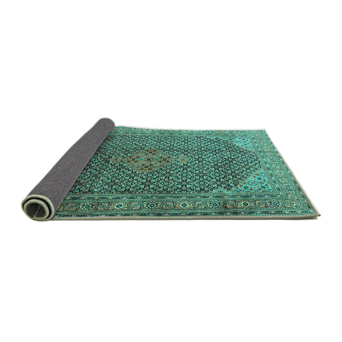Sideview of Medallion Turquoise Traditional Rug, tr4207turq