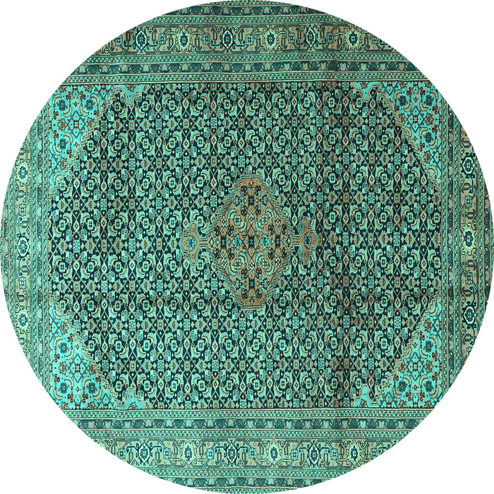 Round Medallion Turquoise Traditional Rug, tr4207turq