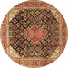 Round Medallion Brown Traditional Rug, tr4208brn