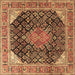 Square Machine Washable Medallion Brown Traditional Rug, wshtr4208brn