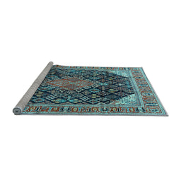 Sideview of Machine Washable Medallion Light Blue Traditional Rug, wshtr4208lblu