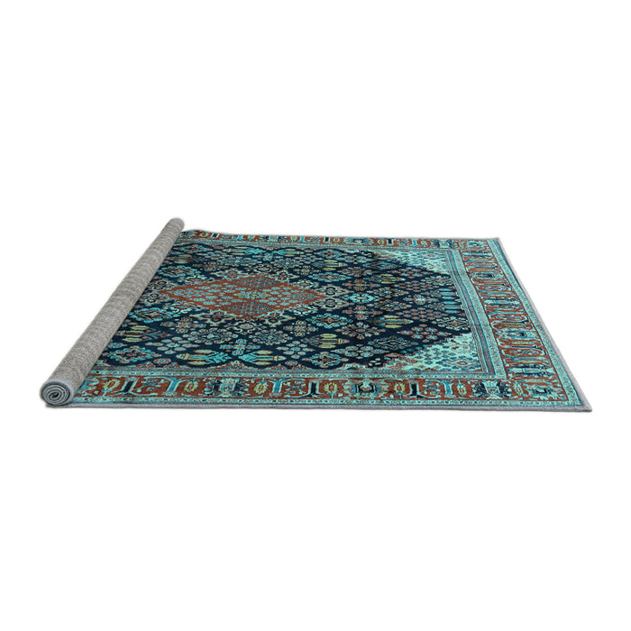 Sideview of Machine Washable Medallion Light Blue Traditional Rug, wshtr4208lblu