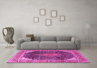 Machine Washable Medallion Pink Traditional Rug, wshtr4208pnk