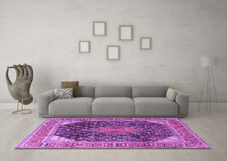 Machine Washable Medallion Purple Traditional Area Rugs in a Living Room, wshtr4208pur
