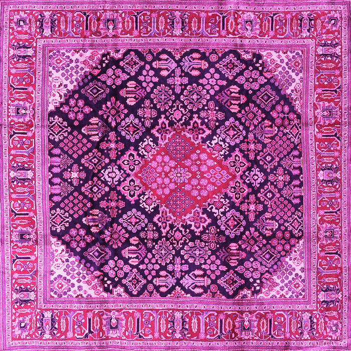 Square Machine Washable Medallion Pink Traditional Rug, wshtr4208pnk