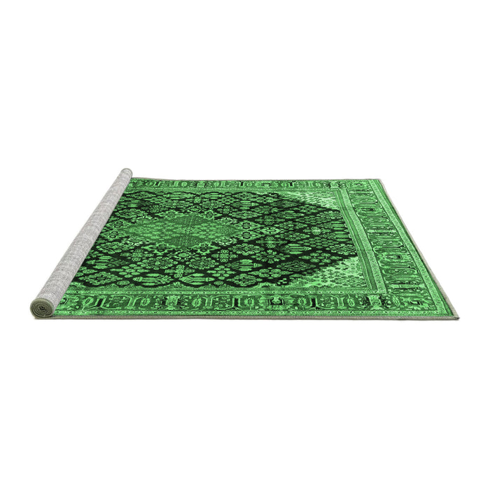 Sideview of Machine Washable Medallion Emerald Green Traditional Area Rugs, wshtr4208emgrn