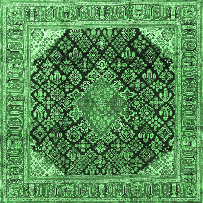 Square Machine Washable Medallion Emerald Green Traditional Area Rugs, wshtr4208emgrn