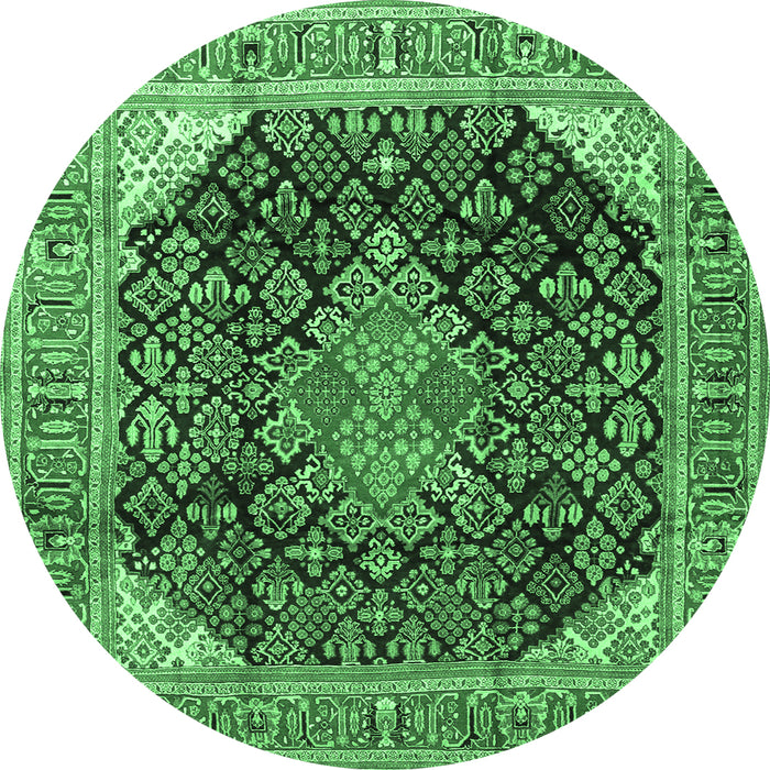 Round Machine Washable Medallion Emerald Green Traditional Area Rugs, wshtr4208emgrn