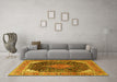 Machine Washable Medallion Yellow Traditional Rug in a Living Room, wshtr4208yw