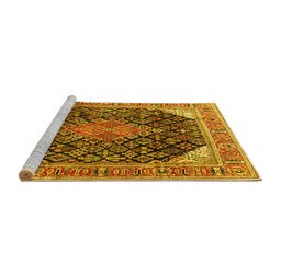 Sideview of Machine Washable Medallion Yellow Traditional Rug, wshtr4208yw