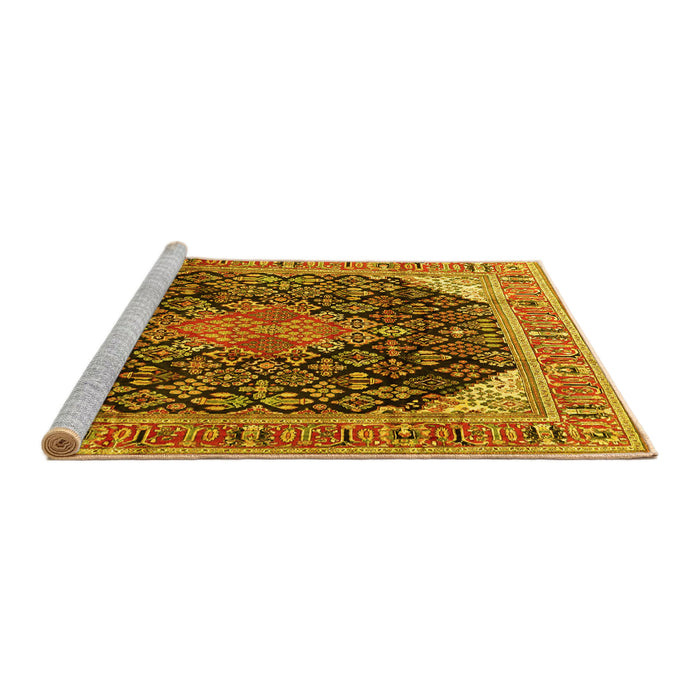 Sideview of Machine Washable Medallion Yellow Traditional Rug, wshtr4208yw