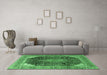 Machine Washable Medallion Emerald Green Traditional Area Rugs in a Living Room,, wshtr4208emgrn