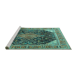 Sideview of Machine Washable Medallion Turquoise Traditional Area Rugs, wshtr4208turq