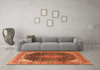 Machine Washable Medallion Orange Traditional Rug, wshtr4208org