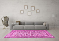 Machine Washable Persian Pink Traditional Rug, wshtr4209pnk