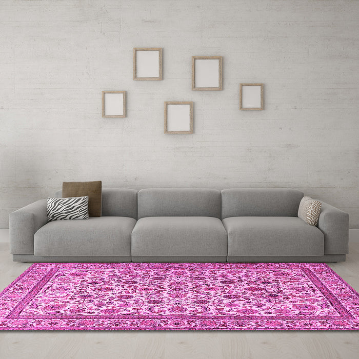 Machine Washable Persian Pink Traditional Rug in a Living Room, wshtr4209pnk