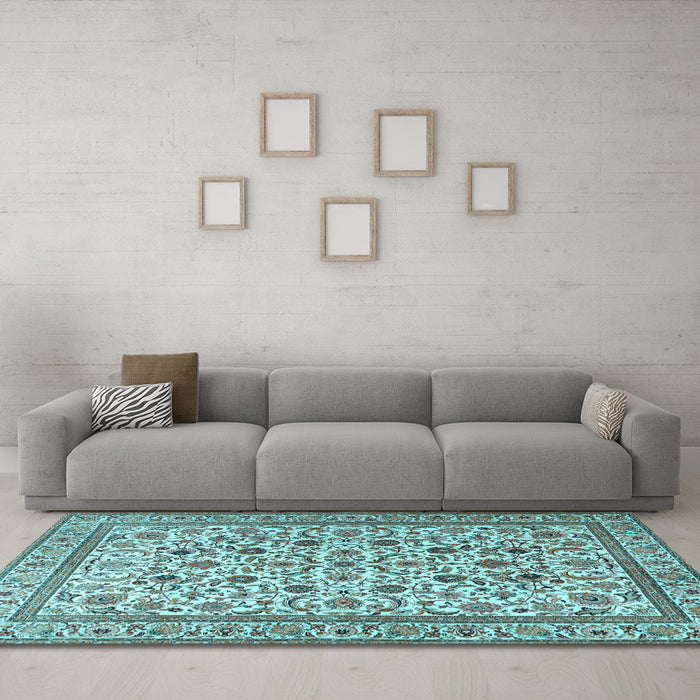 Machine Washable Persian Light Blue Traditional Rug in a Living Room, wshtr4209lblu