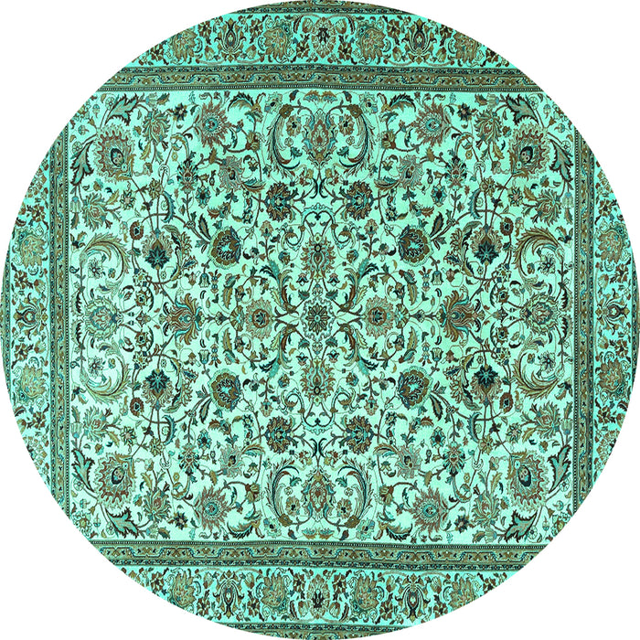 Round Machine Washable Persian Turquoise Traditional Area Rugs, wshtr4209turq