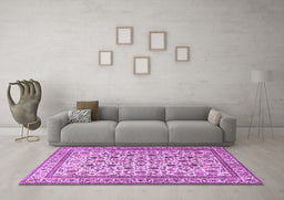 Machine Washable Persian Purple Traditional Area Rugs in a Living Room, wshtr4209pur