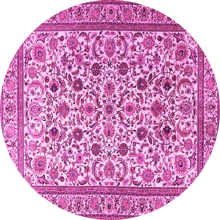 Round Machine Washable Persian Pink Traditional Rug, wshtr4209pnk