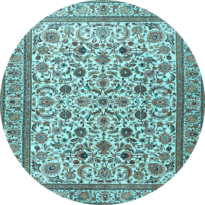 Round Machine Washable Persian Light Blue Traditional Rug, wshtr4209lblu