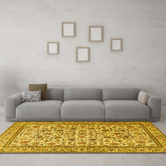 Machine Washable Persian Yellow Traditional Rug in a Living Room, wshtr4209yw