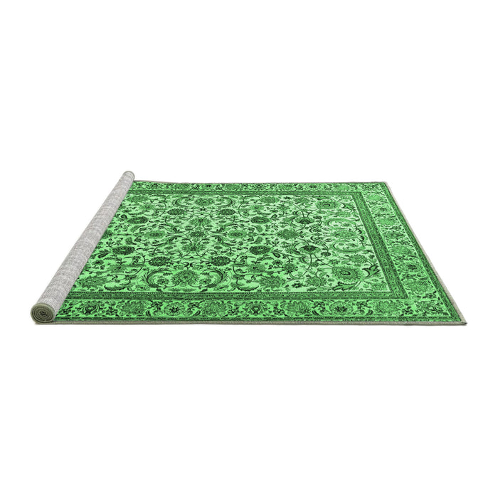 Sideview of Machine Washable Persian Emerald Green Traditional Area Rugs, wshtr4209emgrn