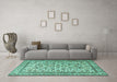 Machine Washable Persian Turquoise Traditional Area Rugs in a Living Room,, wshtr4209turq