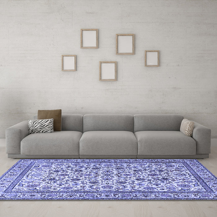 Machine Washable Persian Blue Traditional Rug in a Living Room, wshtr4209blu