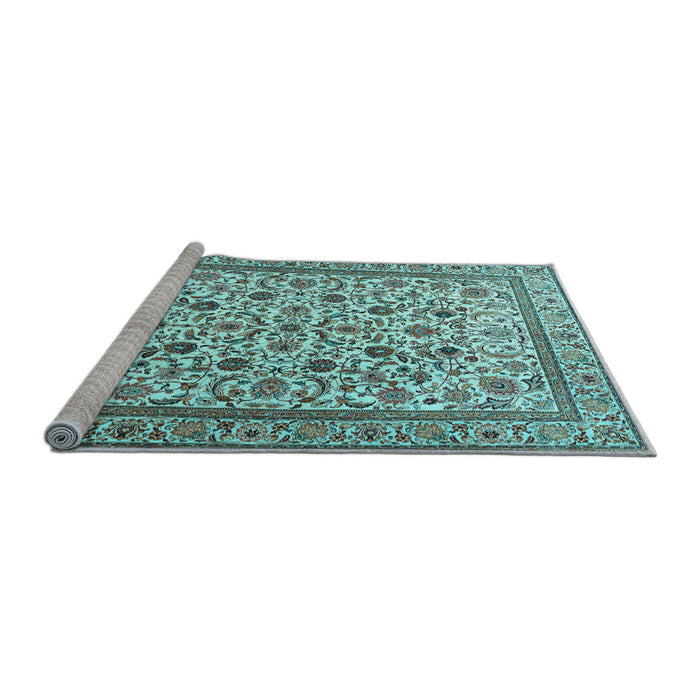 Sideview of Machine Washable Persian Light Blue Traditional Rug, wshtr4209lblu