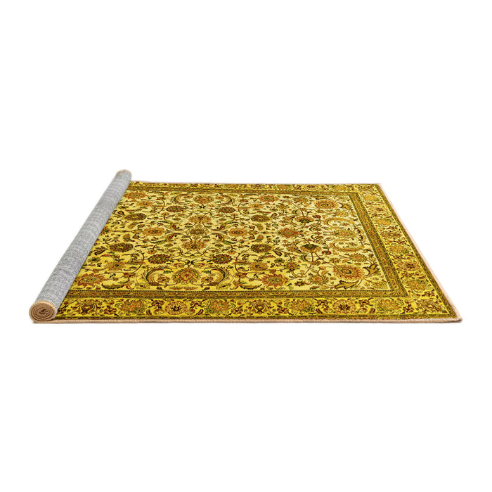 Sideview of Machine Washable Persian Yellow Traditional Rug, wshtr4209yw