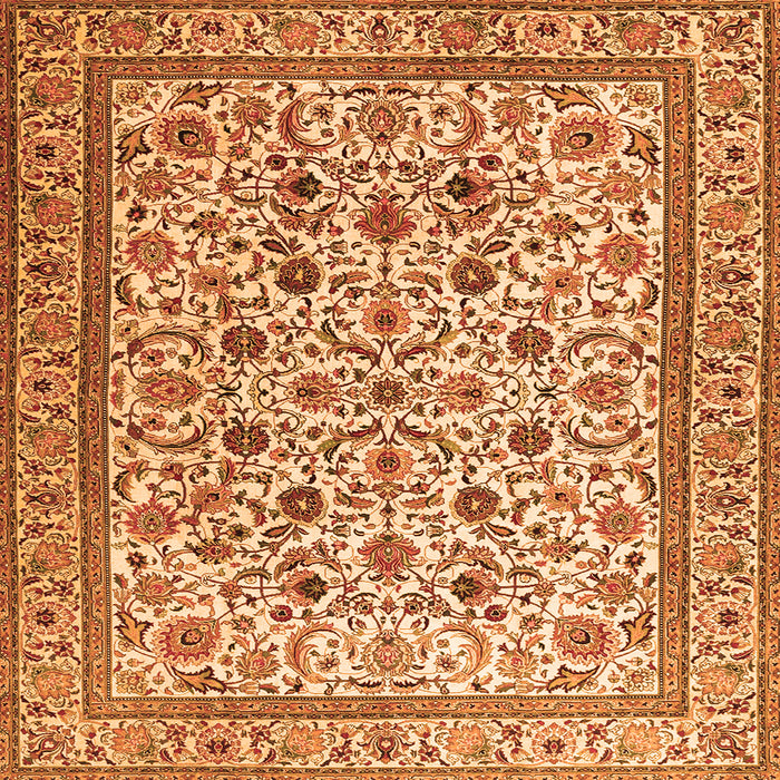 Round Machine Washable Persian Orange Traditional Area Rugs, wshtr4209org