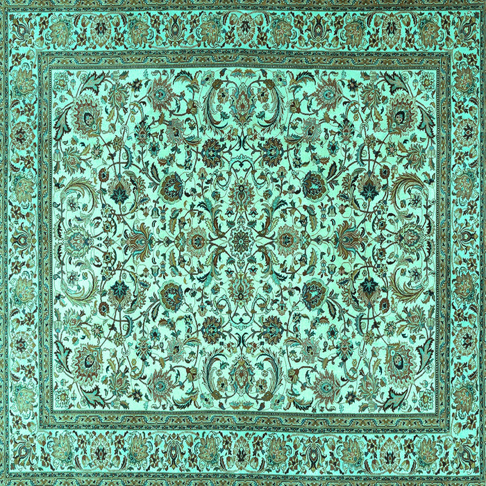 Square Machine Washable Persian Turquoise Traditional Area Rugs, wshtr4209turq