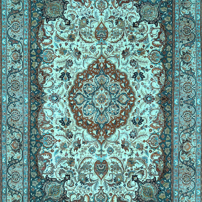 Machine Washable Medallion Light Blue Traditional Rug, wshtr420lblu